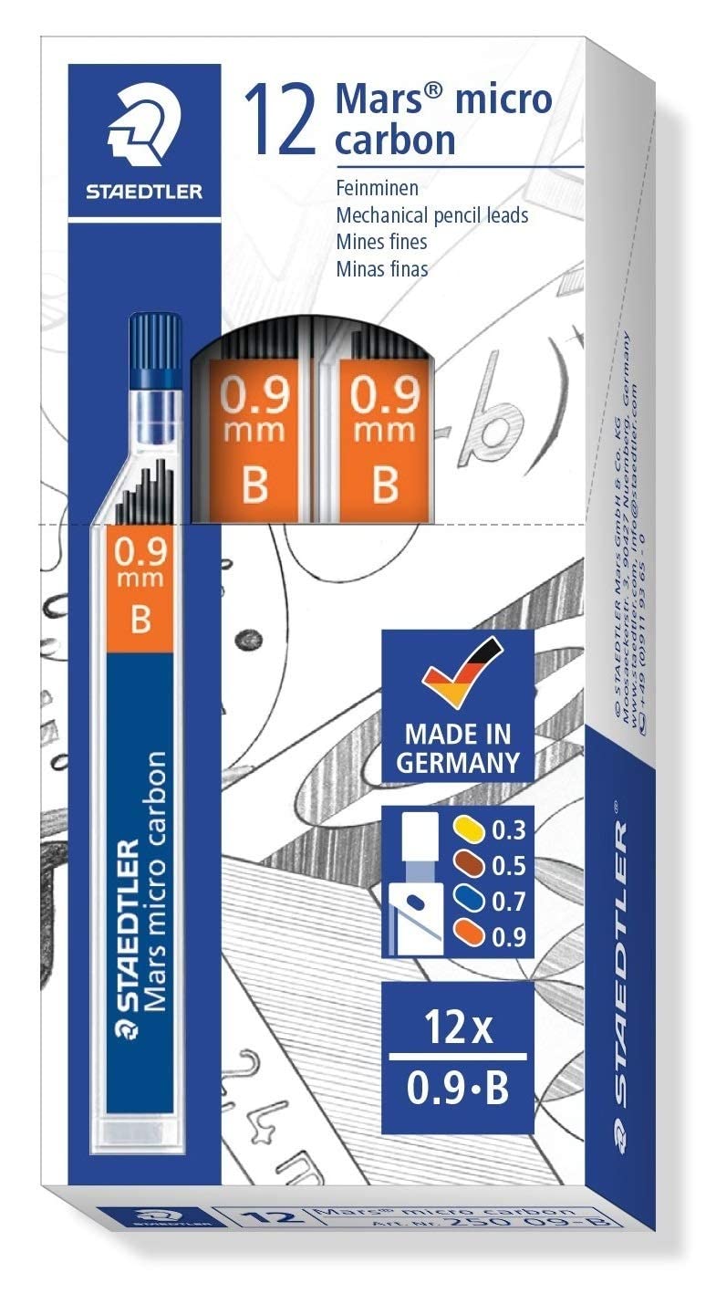 STAEDTLER 250 09-B Mars Micro Feinminen, Minendurchmesser 0.9 mm, B, 12 Stück, graphitgrau B 1 stück