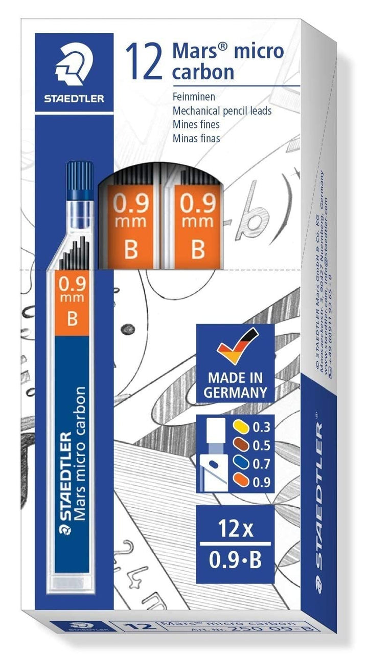 STAEDTLER 250 09-B Mars Micro Feinminen, Minendurchmesser 0.9 mm, B, 12 Stück, graphitgrau B 1 stück