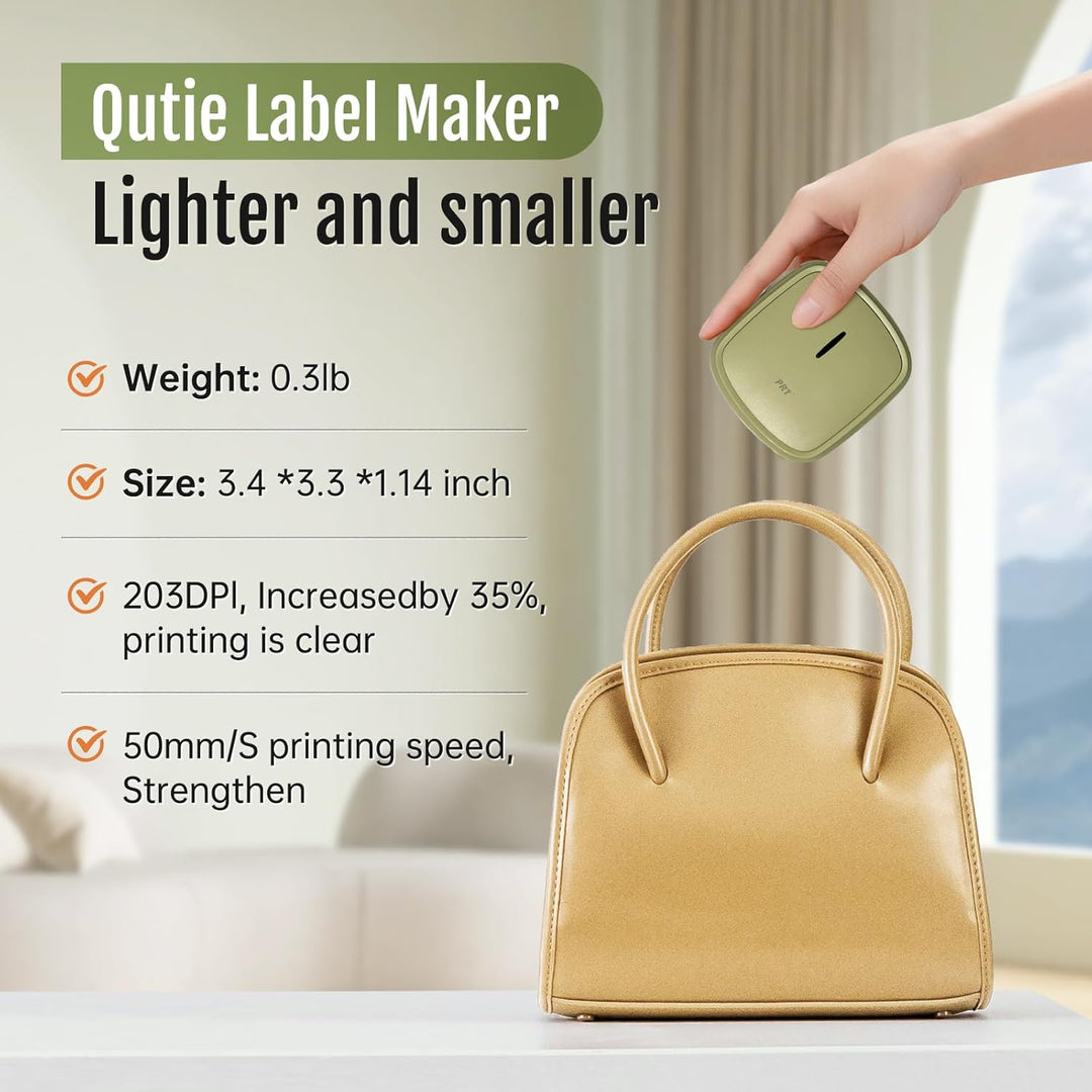 prt Qutie Bluetooth Beschriftungsgerät Selbstklebend, Tragbarer Mini Etikettiergerät, USB Aufladen E