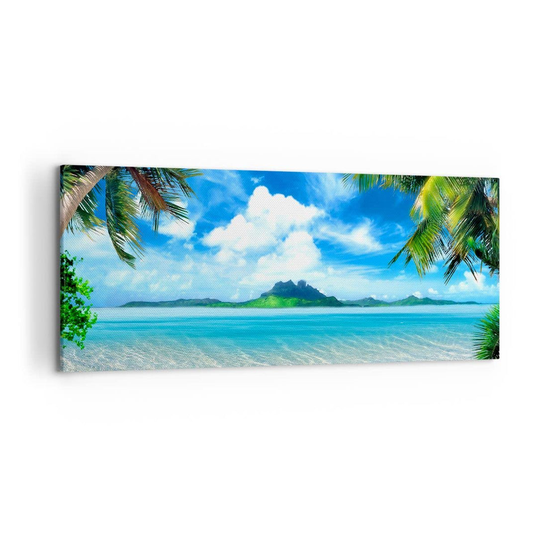 Wandbilder Dekoration Wohnzimmer Strand Urlaub Insel Palme Panorama Bilder auf Leinwand 120x50cm Lei