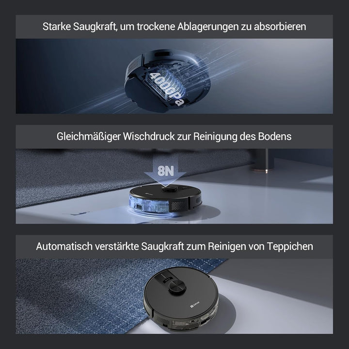 EZVIZ Roboterstaubsauger mit automatischer Staubentleerung, WLAN Haushaltsreiniger und Staubsauger m