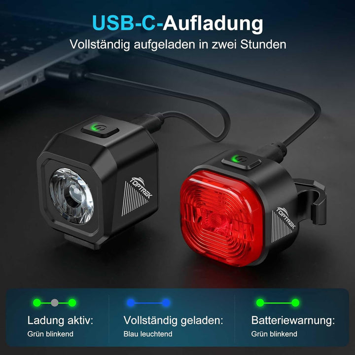 toptrek Fahrradlicht Set USB Aufladbar, StVZO zugelassen Fahrrad Lichter Led Set, IPX5 Wasserdicht F