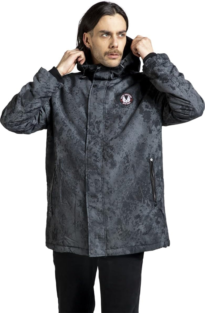 Rock Rebel by EMP Herren schwarze Winterjacke mit Prints und Patch S Schwarz, S Schwarz