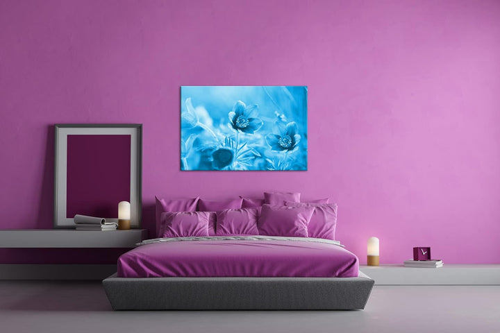 deyoli bezaubernde Blumen Format 80x60 Effekt: Monocrome Blau als Leinwandbild, Motiv fertig gerahmt