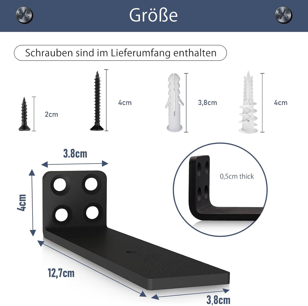 MLOQI 4 stück Regalhalterung Schwarz Regalwinkel Schwerlast, Regalwinkel Schwarz Metall, Wandhalteru