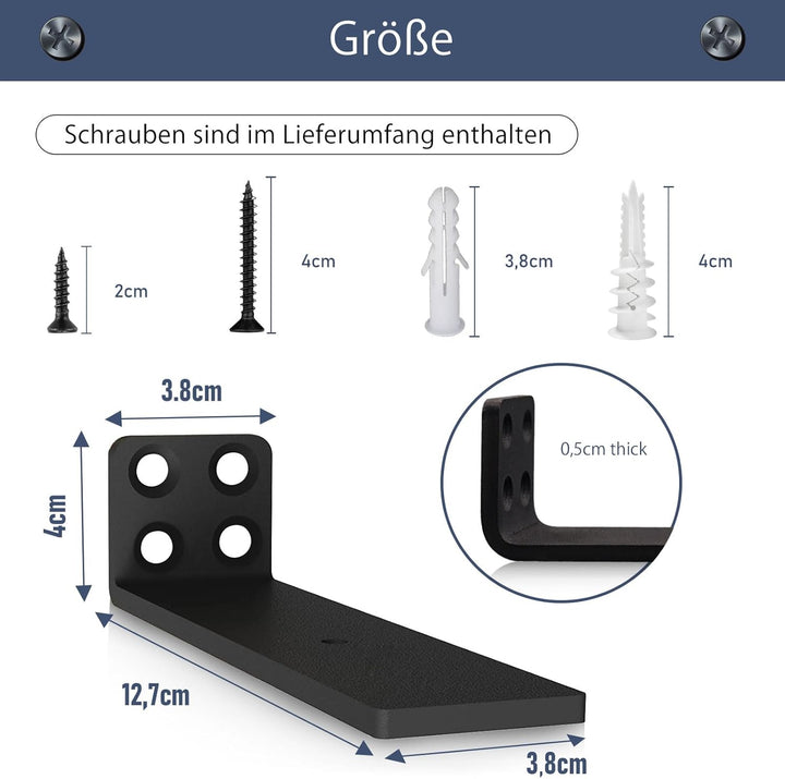 MLOQI 4 stück Regalhalterung Schwarz Regalwinkel Schwerlast, Regalwinkel Schwarz Metall, Wandhalteru
