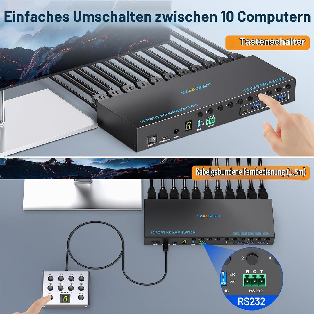 10 Port 8 Port KVM Switch HDMI 4K@60Hz EDID Simulation, USB 3.0 HDMI KVM Switches für 10 PC Teilen 1