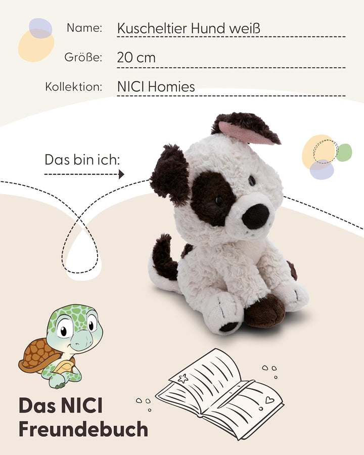 NICI Kuscheltier Hund 20cm - weiss - 62137 | Stofftier aus weichem Plüsch, niedliches Plüschtier zum