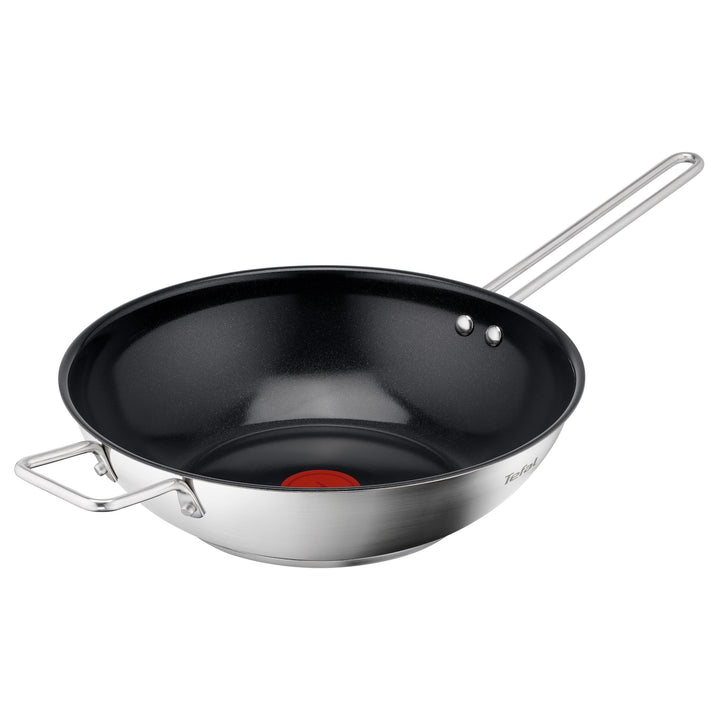 Tefal Nordica Edelstahl-Wokpfanne 28 cm, Antihaftversiegelung, integrierter Thermo-Signal Temperatur