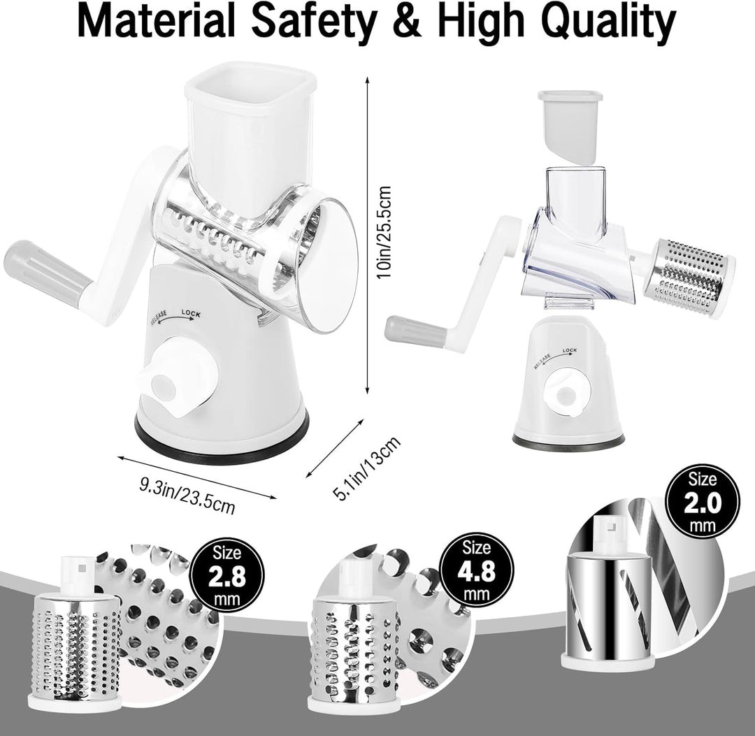 Dreamhigh® Käsereibe mit Kurbel, Gemüseschneider 3 Edelstahl Austauschbaren Trommelklingen, Manuelle