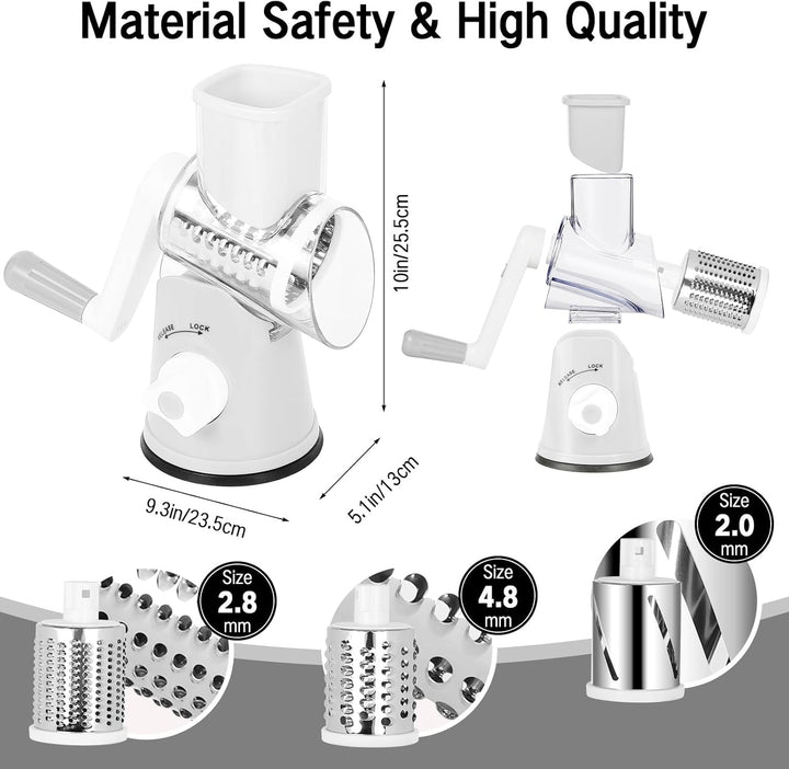 Dreamhigh® Käsereibe mit Kurbel, Gemüseschneider 3 Edelstahl Austauschbaren Trommelklingen, Manuelle