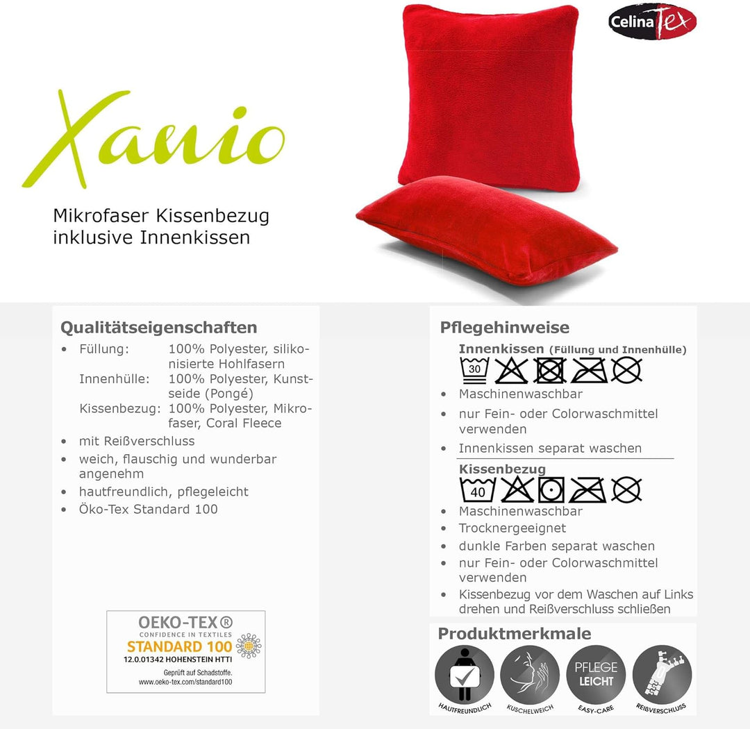 CelinaTex Xanio Dekokissen mit Innenkissen 48 x 74 cm beige Coral-Fleece Sofakissen Mikrofaser Kusch