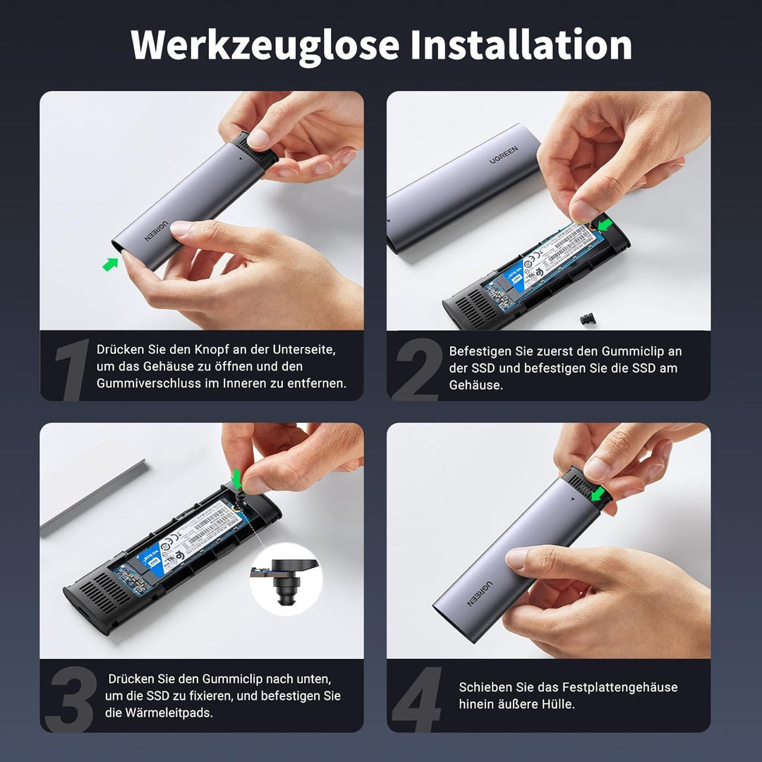 UGREEN M.2 Gehäuse NVMe USB 3.1 Gen2 10 Gbps NVMe SSD Gehäuse Adapter mit USB CC Kabel für M2 NVMe P