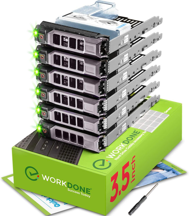 WORKDONE 6er-Pack - 3,5" Festplatten-Caddy m. 2,5"-Festplattenadapter - Kompatibel für Dell PowerEdg