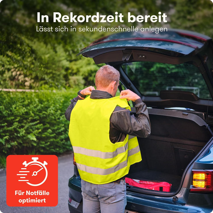 PURAHELP Warnwesten Auto 12er Set Europaweit gültig nach EN ISO 20471 - Reflektierende Warnweste Aut