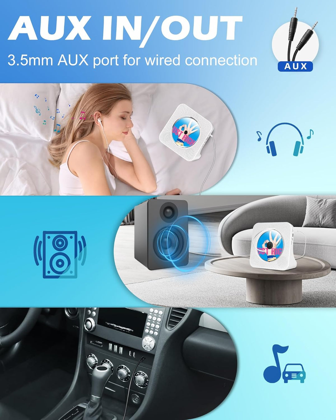 Wiederaufladbarer CD-Player Tragbare, Bluetooth CD-Player mit USB, AUX, FM Radio CD Player mit Gutem