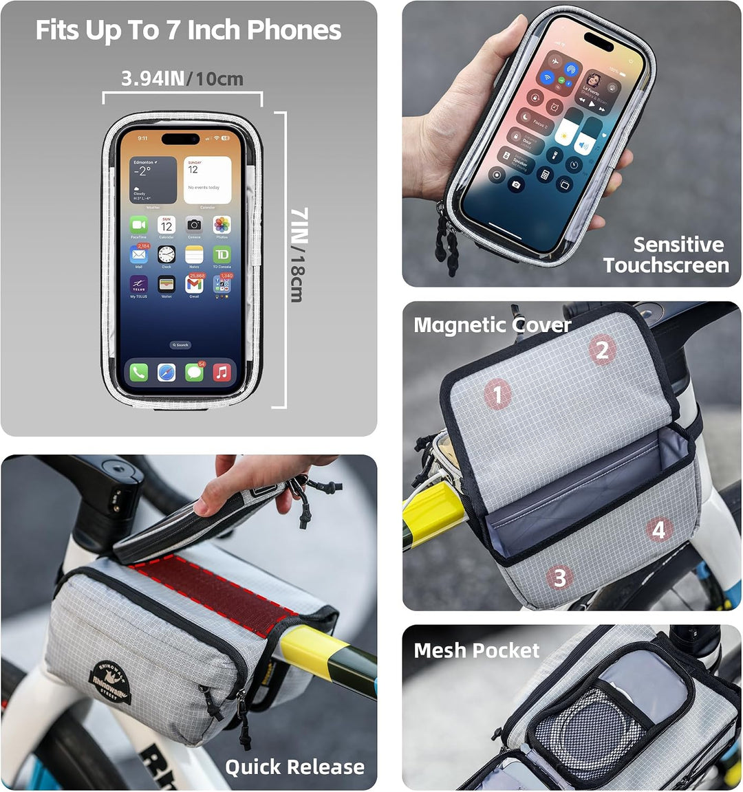 Rahmentasche Fahrrad Oberrohrtasche Wasserdicht Touchscreen Handytasche für 4,7-6,5 Zoll mit Regensc