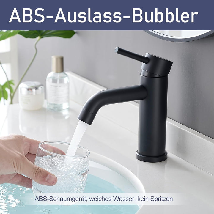 GENBONS Wasserhahn Bad Schwarz, Moderner Einhebelmischer für Waschbecken, Hochwertige Waschtischarma