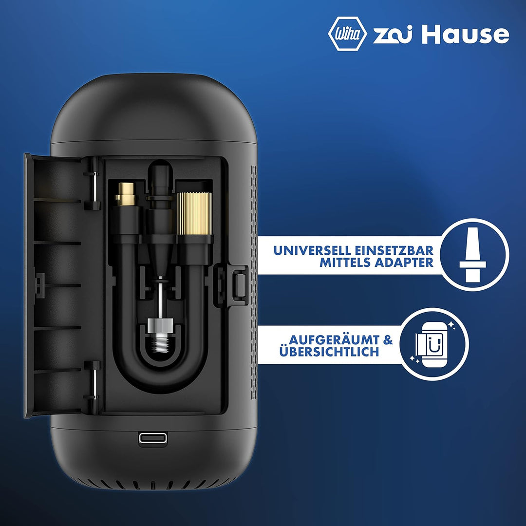 Wiha zai Hause Elektrische Luftpumpe für Fahrrad & Auto mit Akku 3,7 V inkl. Adaptern für Motorrad/B