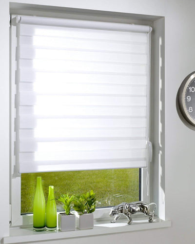 DecoProfi DR10115160 Duo-Doppelrollo mit Klemmträger/fix, Textil/System Breite 111 und 115 cm, weiss