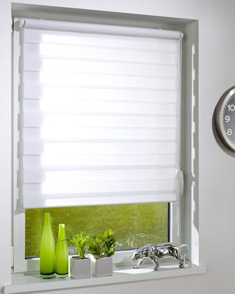 DecoProfi DR10115160 Duo-Doppelrollo mit Klemmträger/fix, Textil/System Breite 111 und 115 cm, weiss