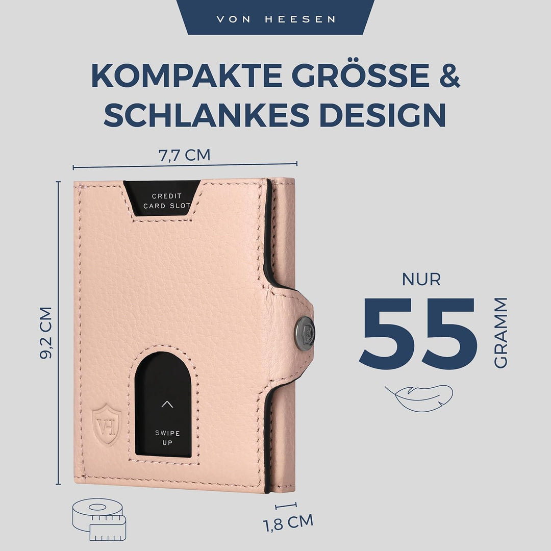 VON HEESEN Slim Wallet mit RFID Schutz - Geldbörse Herren klein - Mini Geldbeutel Damen Portmonee -