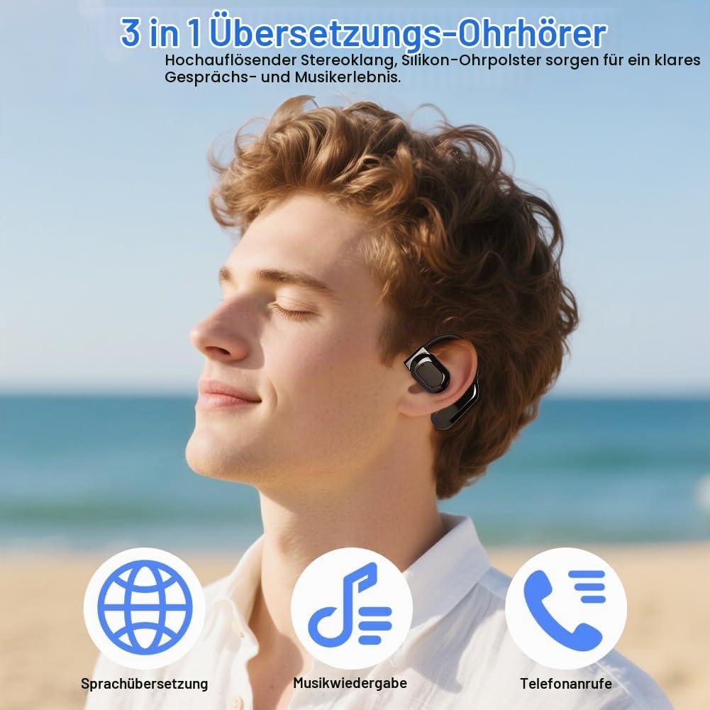 AI Übersetzer Kopfhörer, Echtzeit Übersetzungskopfhörer 144 Sprachen, Translation Earbuds Bluetooth