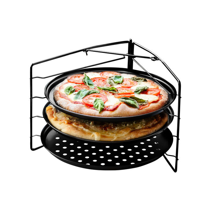 Chef Pomodoro Pizzablech – Pizzablech Rund – Pizza Blech – 3er Set - antihaft gelochte Pizzapfanne a