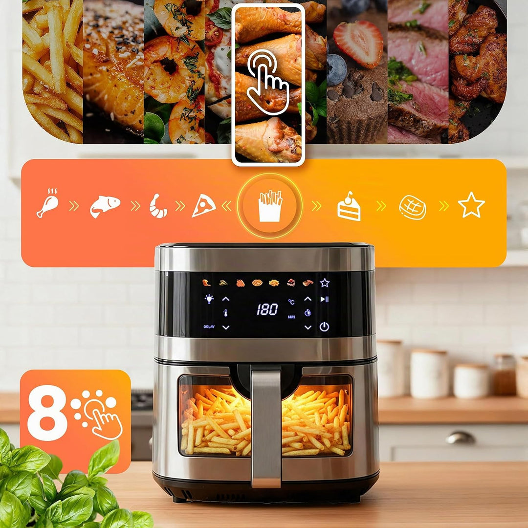 Berdsen Heissluftfritteuse XXL 9,1L - Airfryer mit Sichtfenster und Touchscreen - 1700W - 7 Programm