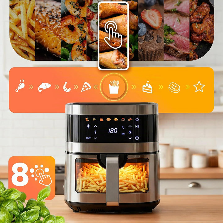 Berdsen Heissluftfritteuse XXL 9,1L - Airfryer mit Sichtfenster und Touchscreen - 1700W - 7 Programm