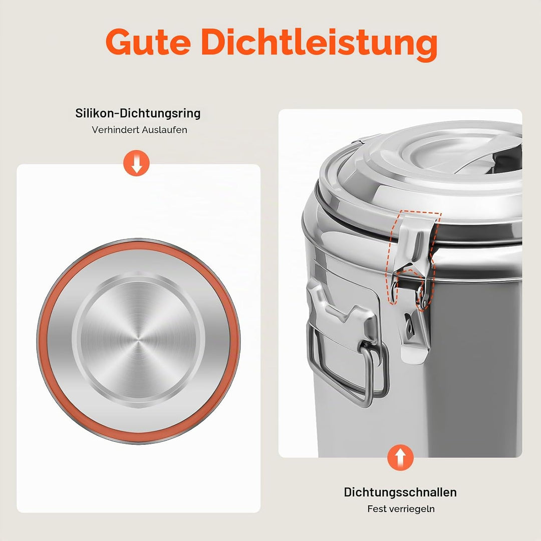 Edelstahl Getränkespender, 14L Transport Thermobehälter mit Zapfhahn, Auslaufsicherer Thermobehälter