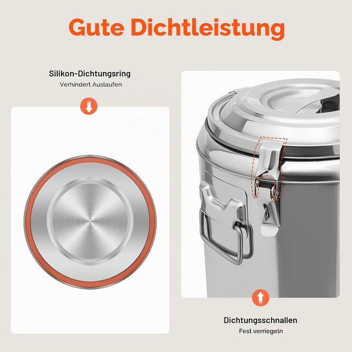 Edelstahl Getränkespender, 14L Transport Thermobehälter mit Zapfhahn, Auslaufsicherer Thermobehälter