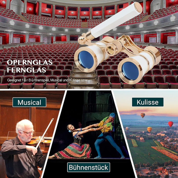 Aomekie Opernglas Theaterglas mit ausziehbarem Griff 3X Vergrösserung Fernglas für Theater Opera Kon