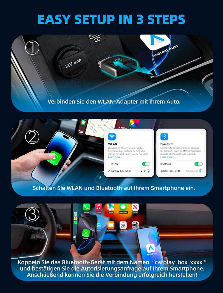 für Apple CarPlay Wireless Adapter, 2 in 1 Wireless CarPlay & Android Auto Adapter, WLAN 6 GHZ, Auto
