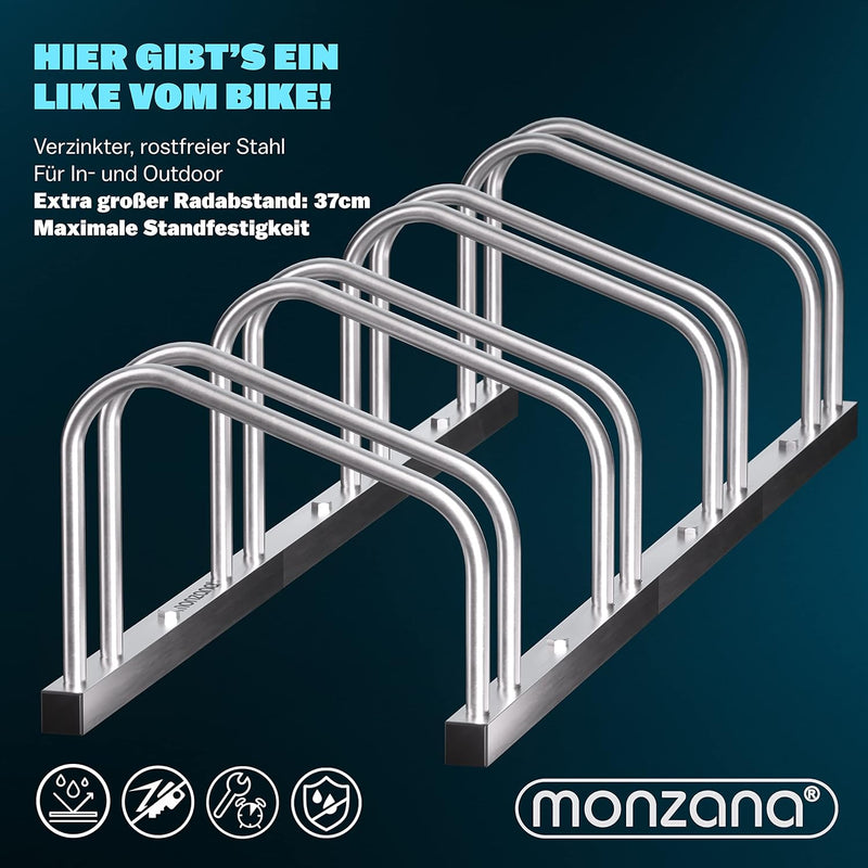 MONZANA® Fahrradständer für 4 Fahrräder 30-65 mm Reifenbreite 37 cm Radabstand Radständer Mehrfachst