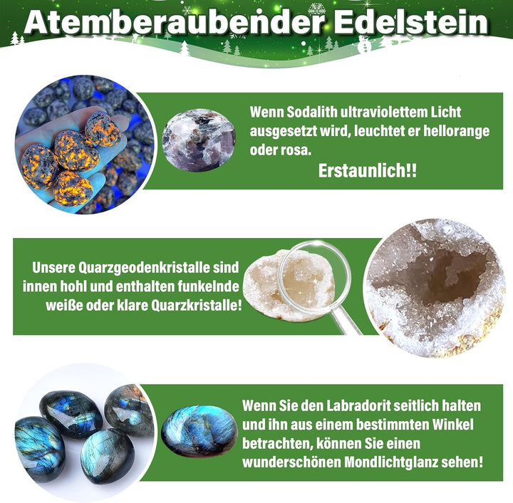 Edelstein Adventskalender, Weihnachts Countdown Kalender 2023, 24 Stück Natürliche Kristalle, Edelst