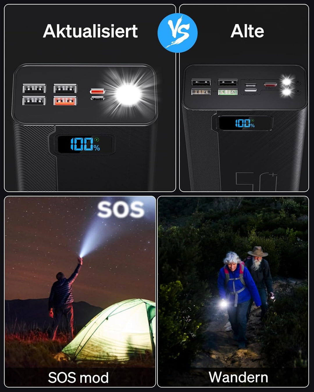 50000mAh Power Bank：22.5W Schnellladung Externer Akku mit Grosse Kapazität und 5 Ausgänge & 3 Eingän