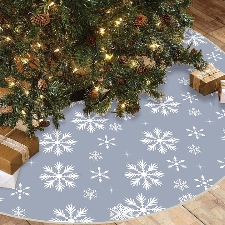 Weihnachtsbaumdecke, 120cm Gross Grau Weihnachtsbaum Rock mit Weiss Schneeflocke, Rund Polyester Chr