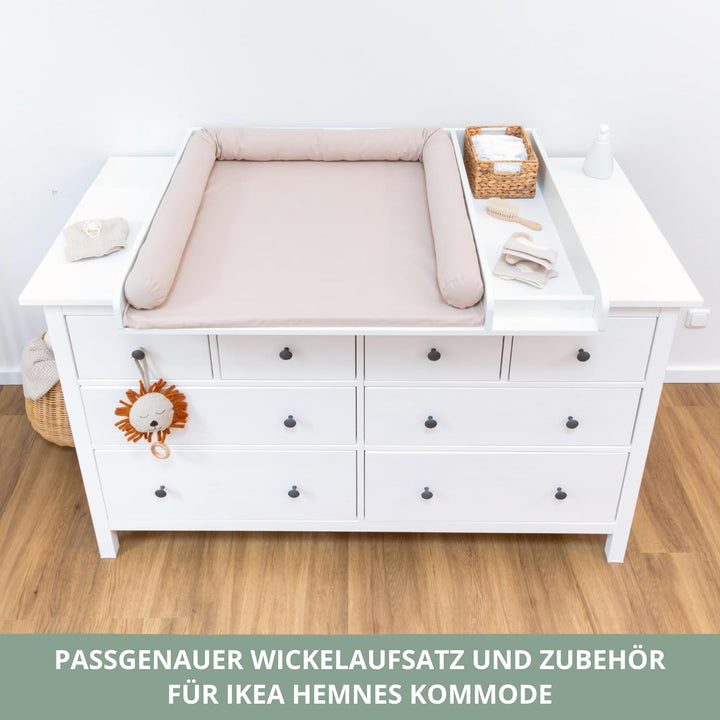 Wickelaufsatz Set für IKEA HEMNES – mit Aufsatz, Wickelauflage & Umrandung aus 100% Baumwolle (Pure
