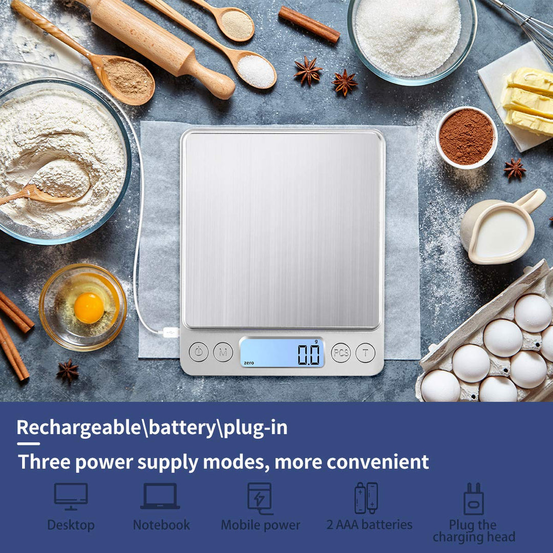 Digitale Küchenwaage USB Aufladen,3kg/0.1g Hochpräzise Digit alwaage Haushaltswaage, für backen Zuta