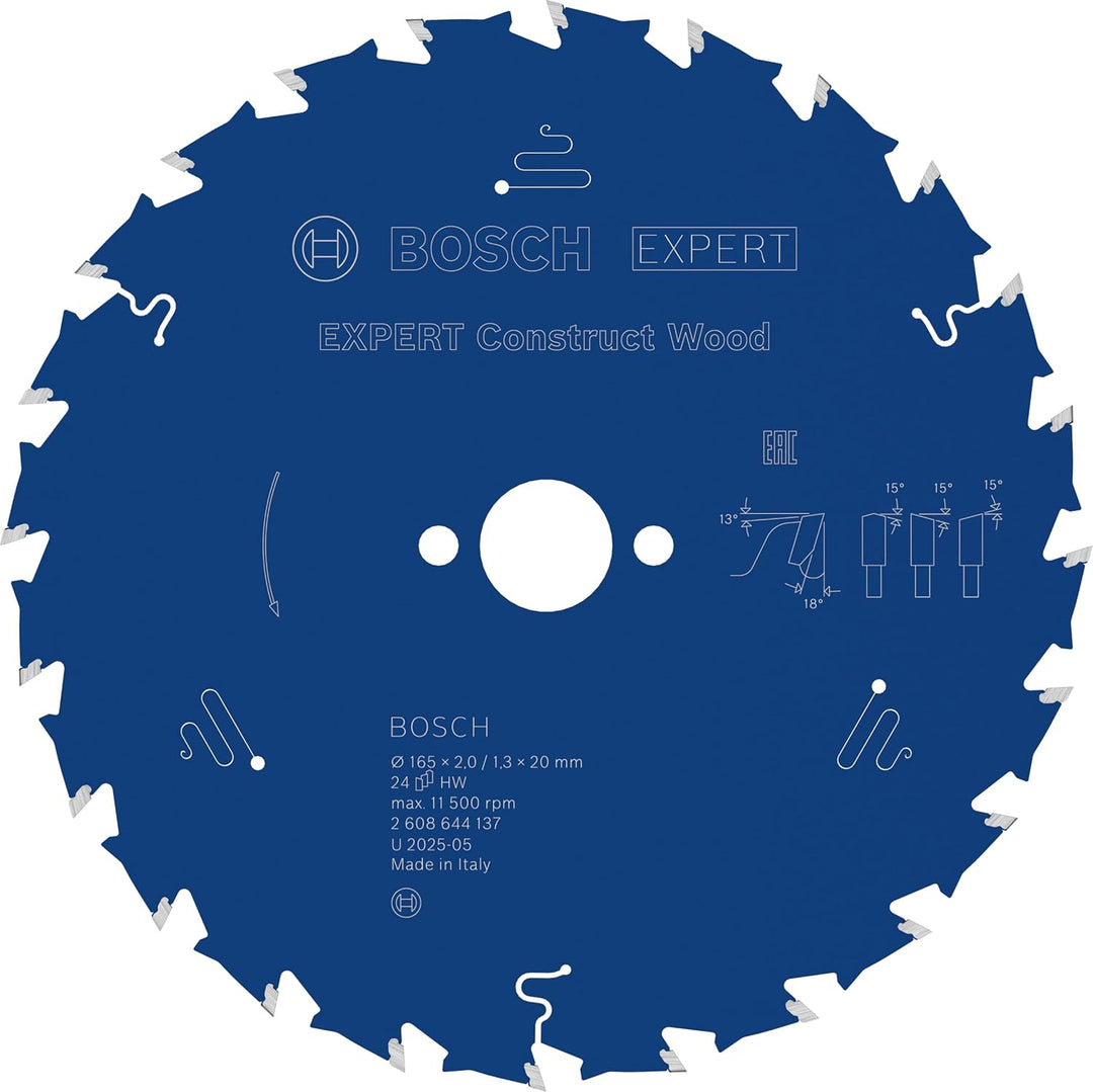 Bosch Professional 1x Kreissägeblatt Expert for Construct Wood (Holz, Sägeblatt Ø 165 x 20 mm, 24 Zä