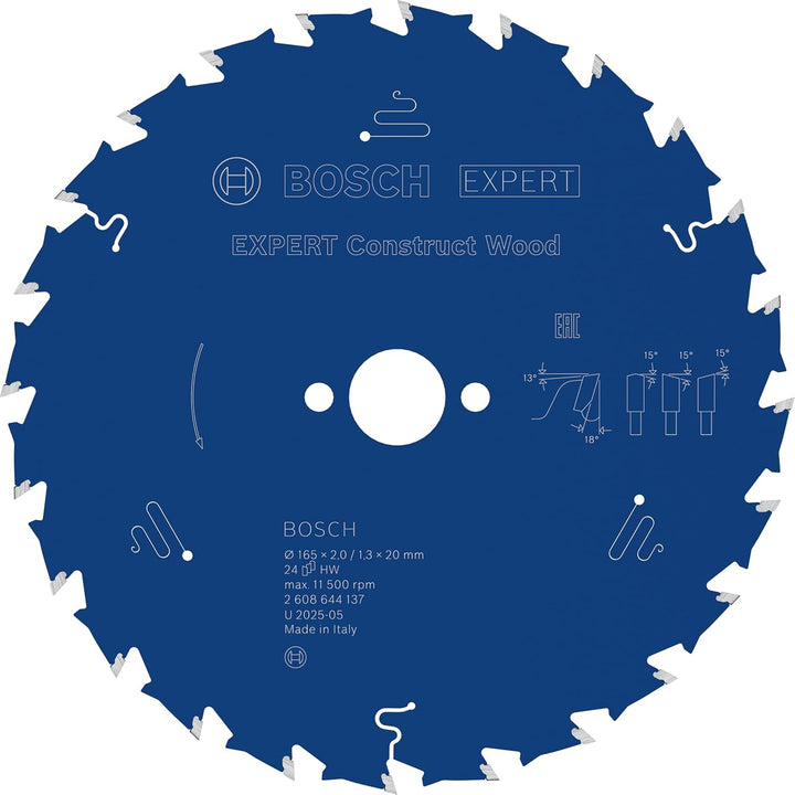 Bosch Professional 1x Kreissägeblatt Expert for Construct Wood (Holz, Sägeblatt Ø 165 x 20 mm, 24 Zä