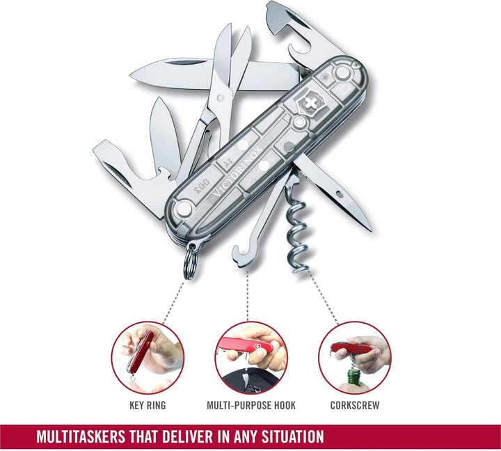 Victorinox Taschenmesser Climber (14 Funktionen, grosse Klinge, Kapselheber) 91mm Silber Transparent