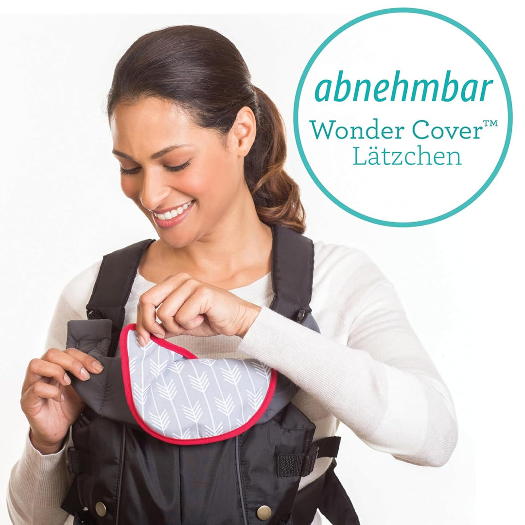 Infantino Swift Classic Babytrage, 2 Tragepositionen mit Wonder Cover Lätzchen, verstellbare Gurte,