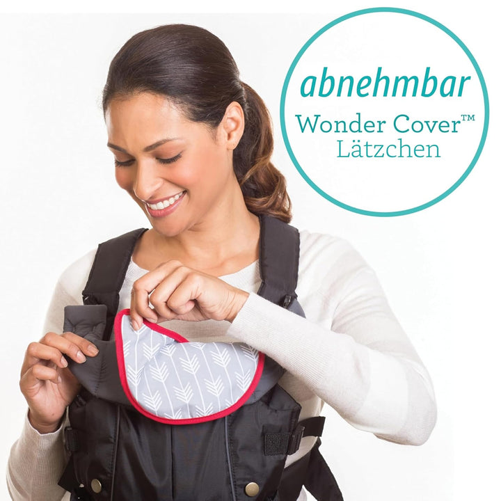 Infantino Swift Classic Babytrage, 2 Tragepositionen mit Wonder Cover Lätzchen, verstellbare Gurte,