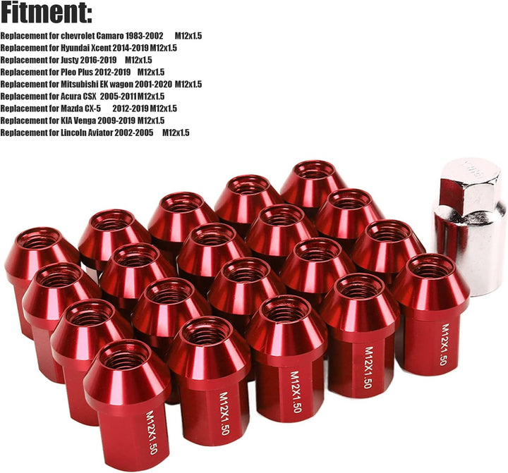 Autoteile, Rustptoof Closed End Radmuttern M12x1.5 35mm Ersatz für Lafesfa 2019 zur Reparatur(rot),