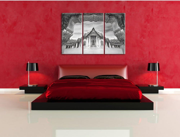 Pixxprint Marmortempel von Bangkok Kunst / 3-Teilig/Gesamtmass 120cm Leinwandbild bespannt auf Holzr