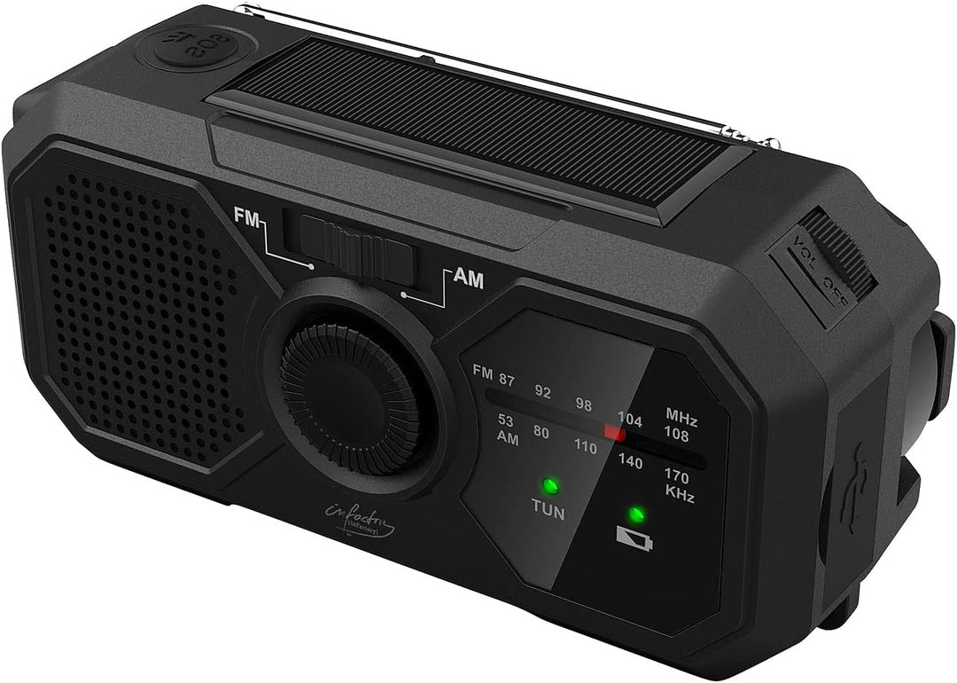 infactory Solar Kurbelradio: 2er-Set Solar- & Dynamo-Koffer-Radio, LED, SOS, Powerbank-Funktion (Kur