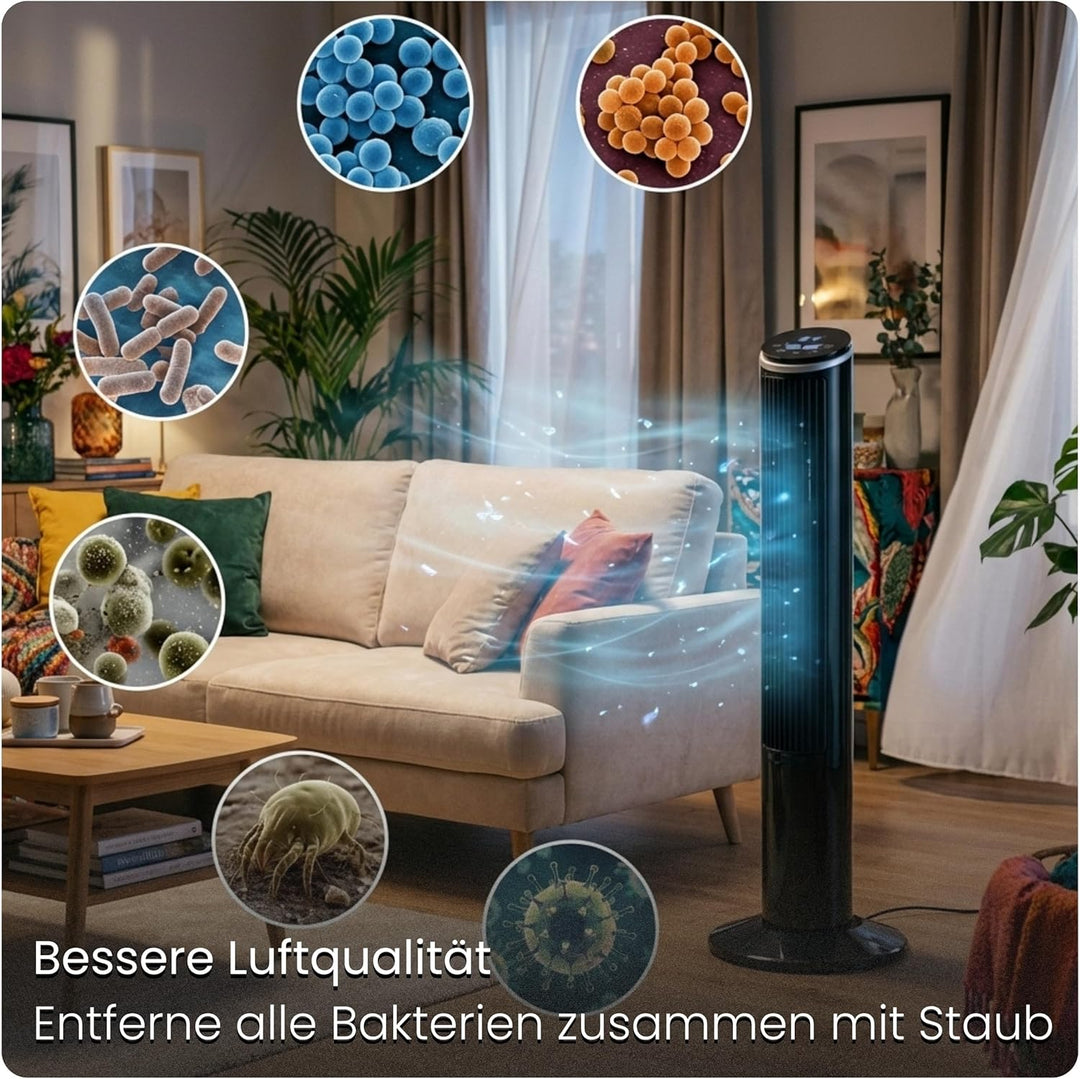 Turmventilator 102cm Standventilator mit Ionisator & Aroma-Clip IONIC, 5,8 m/s Wind, 90° Oszillation