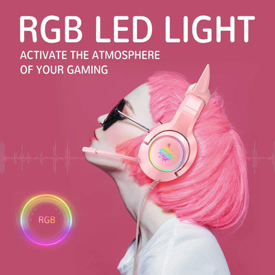 AJIJAR Rosa Gaming-Headset mit Mikrofon, Mädchen Frauen Katzenohren Kopfhörer 3,5mm Kompatibel mit P